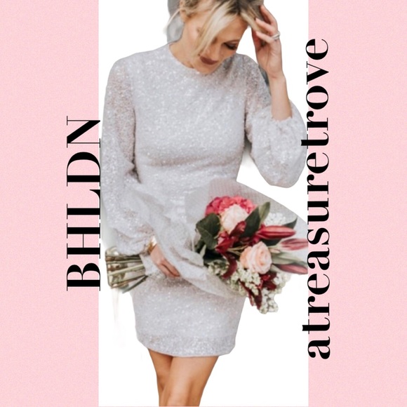 🎉HP🎉 BHLDN Goldie 4 / Sm Ivory Off White Allover Sequins Wedding Mini Dress - Picture 10 of 16